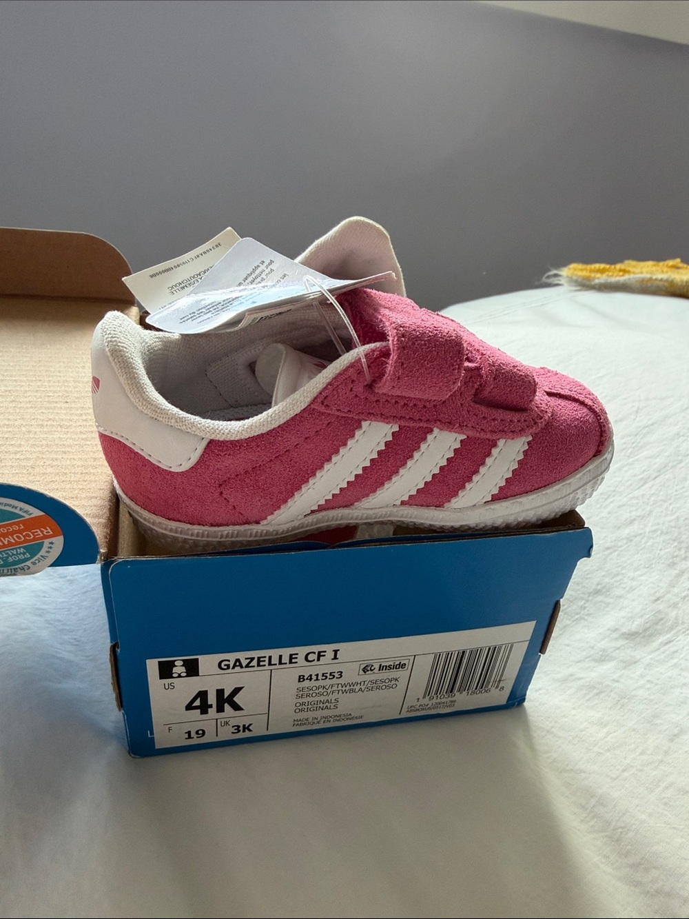 adidas Kids Pink Suede Sneaker with White Stripes